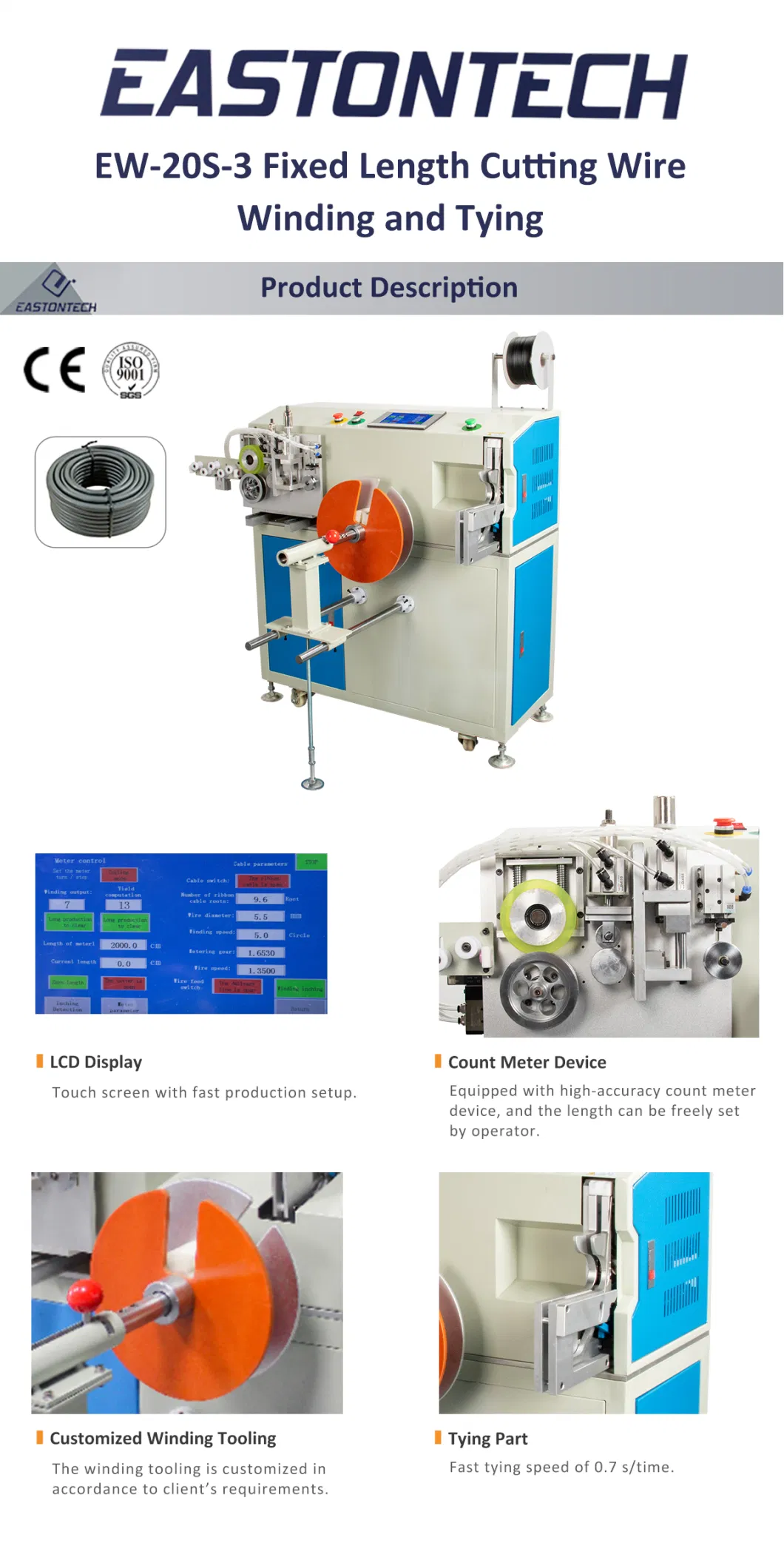 Length Measuring Electric Wire Spooling Cable Bobbin Wind Rewind Tie Tying Machine Cut, Wind and Tie